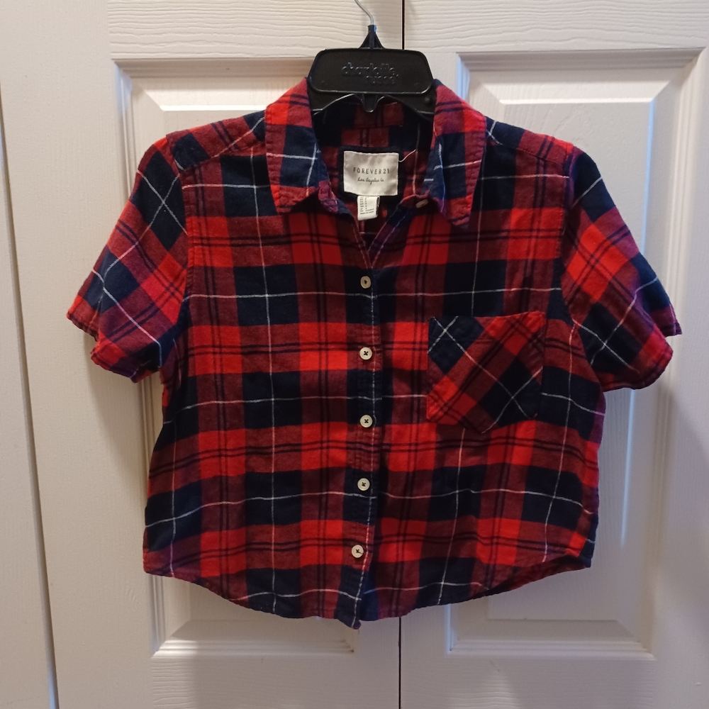 Forever 21 Crop Red Plaid Top
